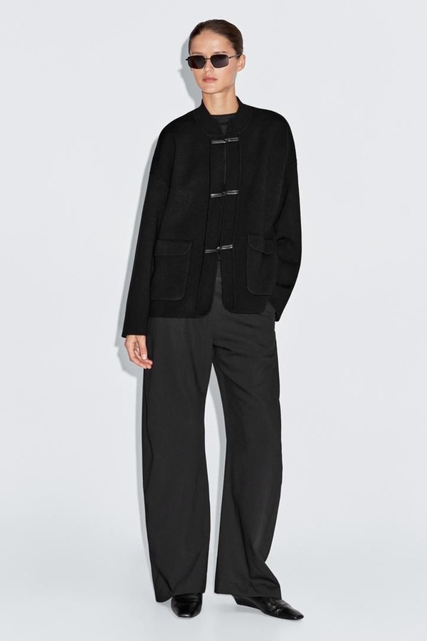 Wool Blend Knitted Jacket With Mandarin Collar 