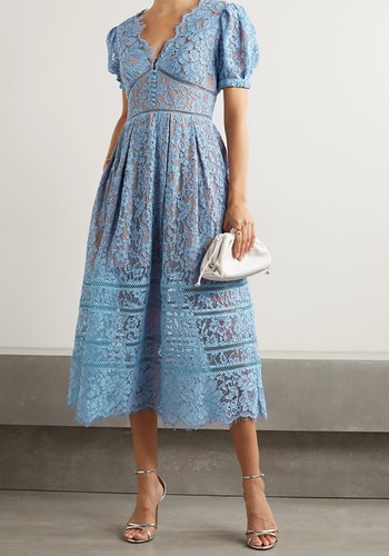 Crochet-Trimmed Cotton-Blend Corded Lace Midi Dress from Self-Portrait