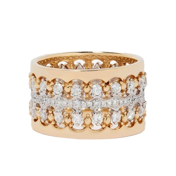 Crown Double Diamond Ring Stack In 18ct Mixed Golds