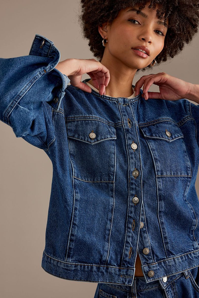 Moto Collarless Denim Jacket from Aligne