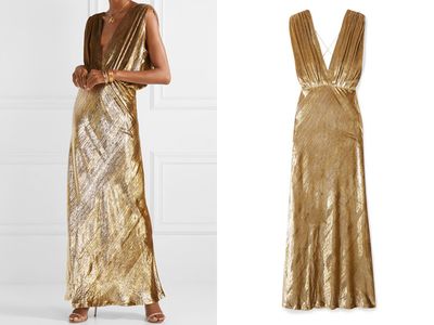 Helen Draped Metallic Velvet Maxi Dress from Mes Demoiselles