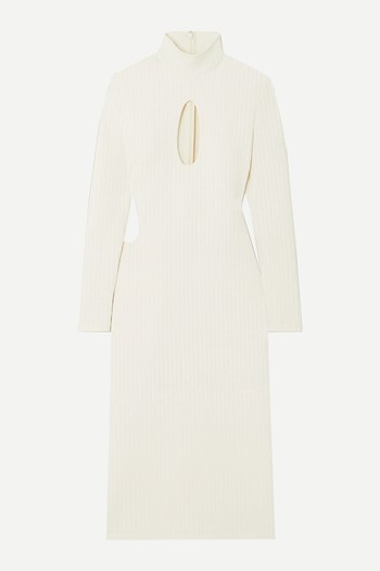 Cutout Ribbed Stretch-Knit Midi Turtleneck Dress from Halpern