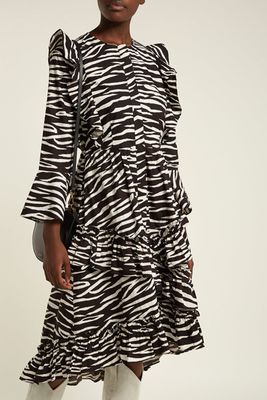 Faulkner Zebra Print Cotton Midi Dress from Ganni