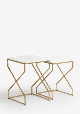 Marble And Gold Nest of 2 Tables