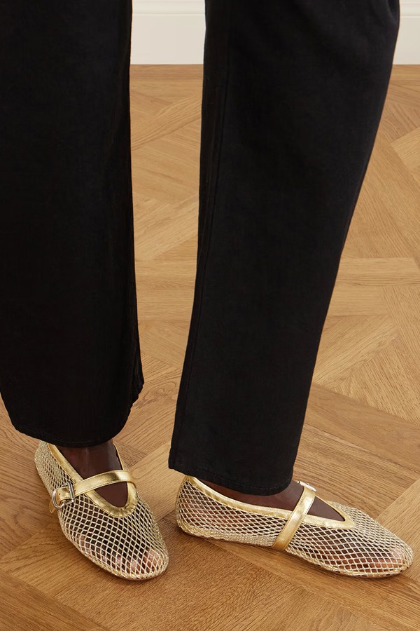 Metallic Leather-Trimmed Mesh Ballet Flats from ALAÏA 