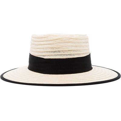 Grosgrain-Trimmed Straw Hat from D’Estree