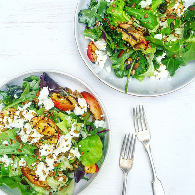 Feta & Grilled Peach Salad With Toasted Seeds, Munchy Seeds