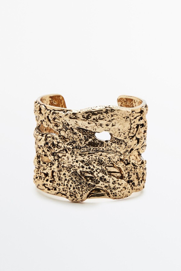 Rigid Gold-Plated Textured Arm Cuff from Massimo Dutti