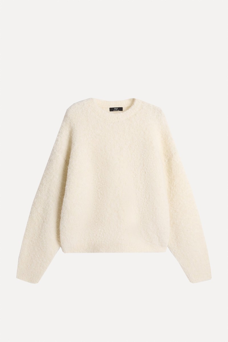 Textured Knitted Crew Neck Jumper With Wool