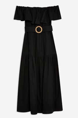 Black Ruffle Bardot Midi Dress from Topshop