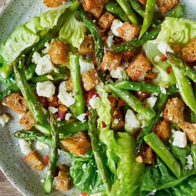 Roast Asparagus, Feta, Almonds & Sourdough Croutons