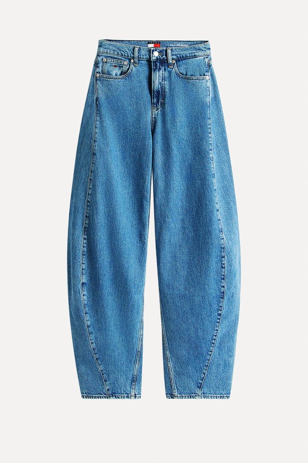 Mid Rise Twist Seam Barrel Leg Jeans
