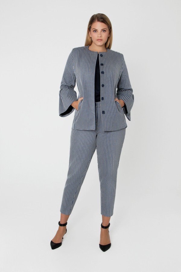 Blue Jacquard Flounce Sleeve Jacket