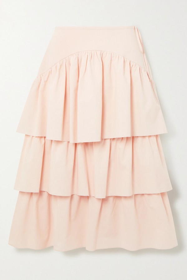 Tiered Striped Cotton-Poplin Midi Skirt from See By Chloe