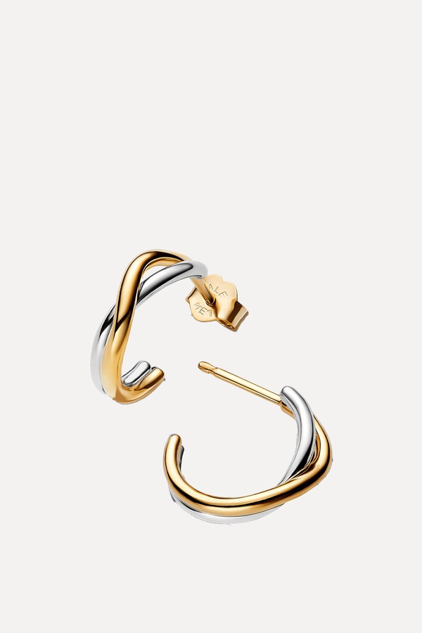 Organically Shaped Two-Tone Open Hoop Earrings Sterling Silver & 14k Gold Plating