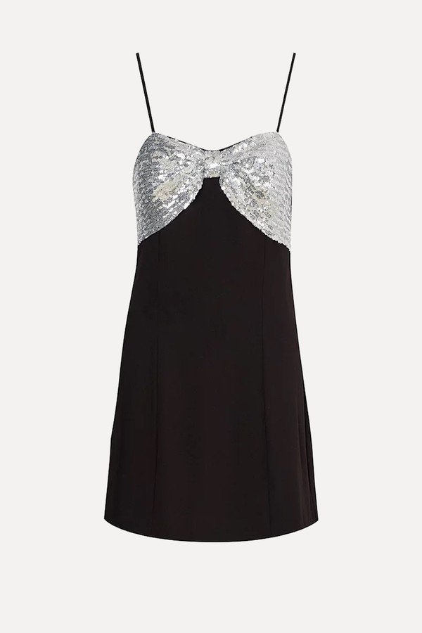 Sequin Bow Front Mini Length Cut Dress