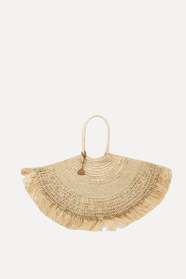 Lucia Leather-Trimmed Fringed Raffia Tote from Cult Gaia