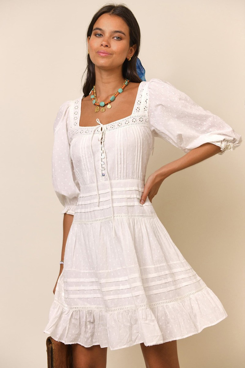 Solana Ivory Square Neck Tiered Mini Dress