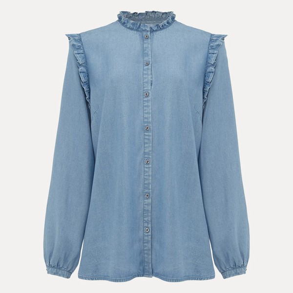 Pure Tencel™ Frill Neck Long Sleeve Shirt