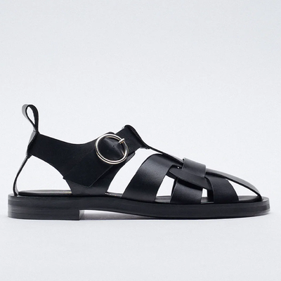 Flat Leather Cage Sandals from Zara