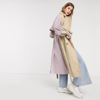 Colourblock Tie Sleeve Trench Coat In Stone, £75 | ASOS Design