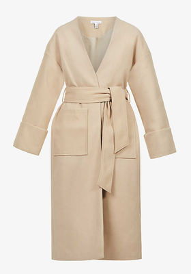 Reece Shawl-Collar Belted Woven Coat from Pretty Lavish