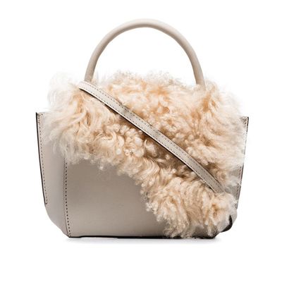 White Montalcino Shearling Embellished Leather Crossbody Bag from ATP Atelier
