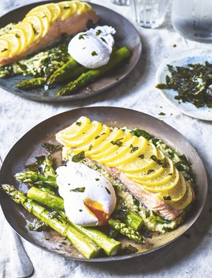 Baked Salmon, Poached Egg & Asparagus