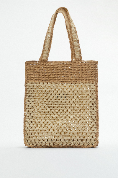 Contrast Woven Tote Bag from Zara