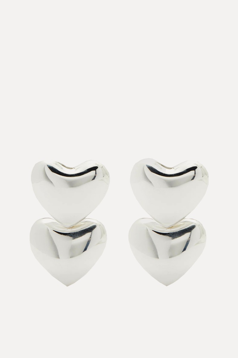Double Voluptuous Heart Sterling-Silver Earrings from Annika Inez