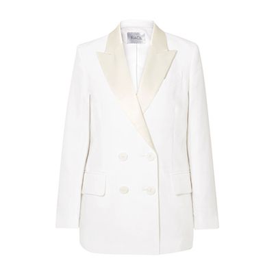 Casablanca Double-Breasted Satin-Trimmed Linen Blazer from Racil