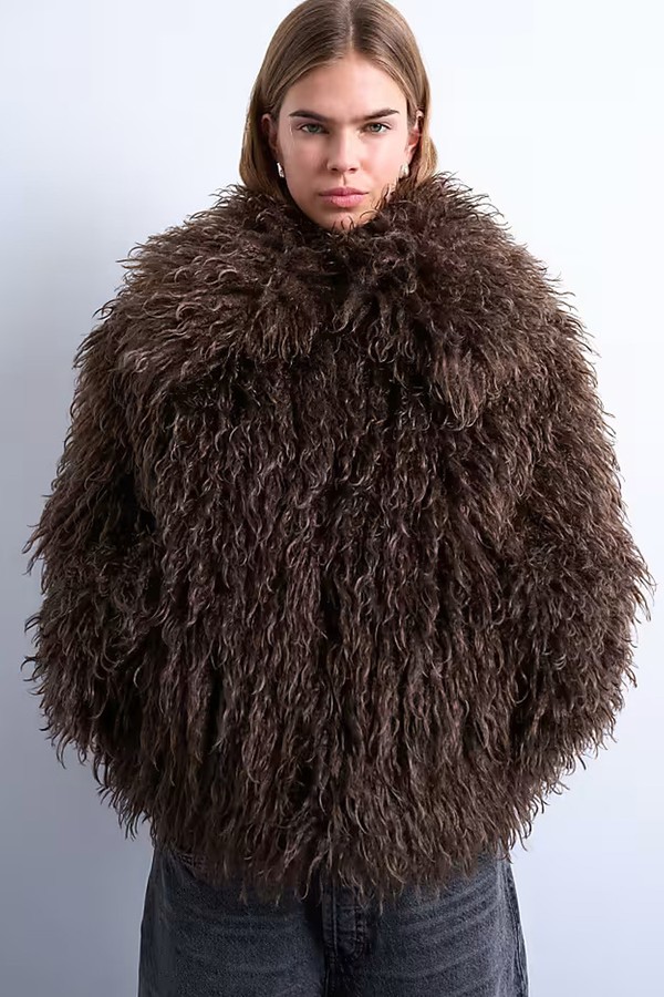 Faux Mongolian Fur Bomber Coat from Topshop 