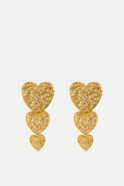 Statement Textured Heart Drop Earrings from Orelia