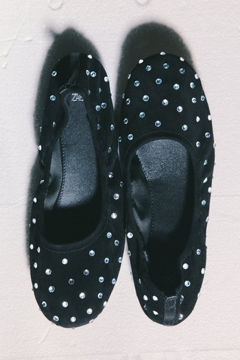 Suede Ballet Flat With Rhinestone