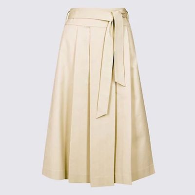 Cotton Rich Belted Full Midi Skirt