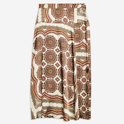 Paisley Satin Bias Wrap Midi Skirt