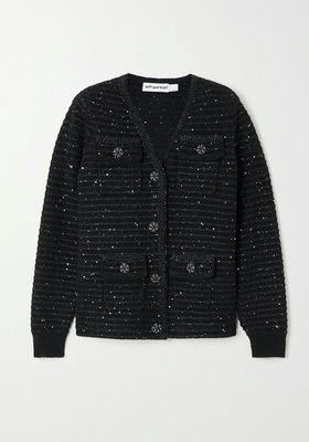 Sequin Embellished Metallic Ribbed Knit Cardigan from Self-Portrait