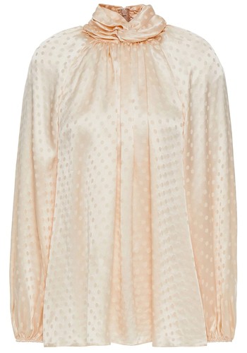 Gathered Polka-Dot Silk-Satin Jacquard Blouse from Zimmermann