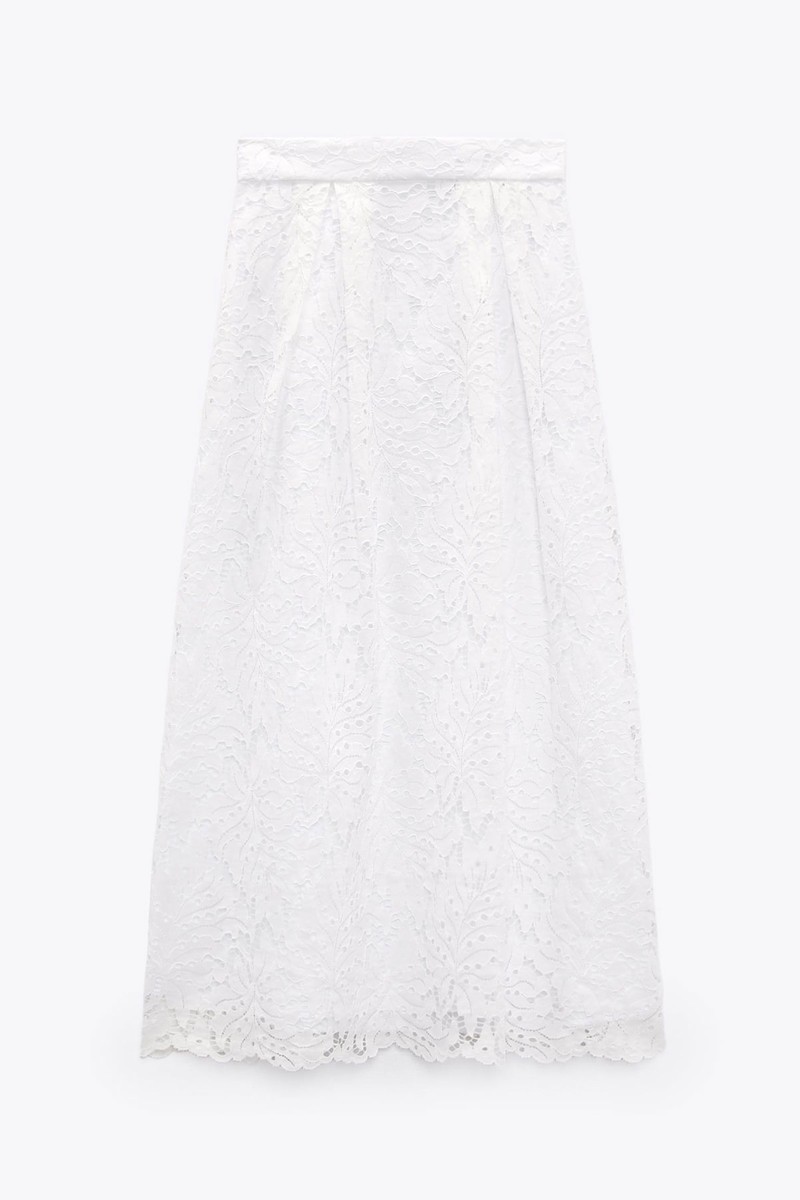 Perforated Embroidery Midi Skirt
