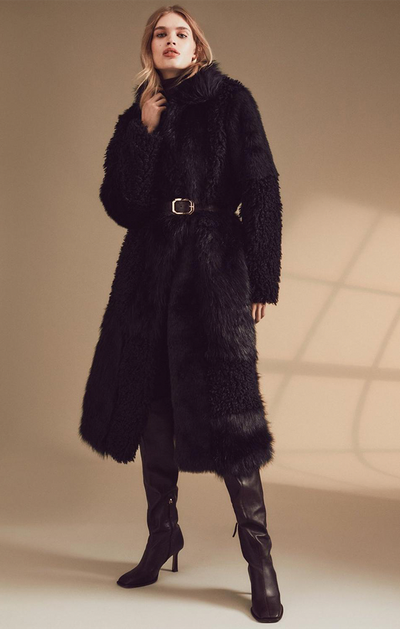 Patched Faux Fur Long Coat