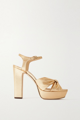 Heloise 120 Knotted Metallic Leather Platform Sandals from Jimmy Choo