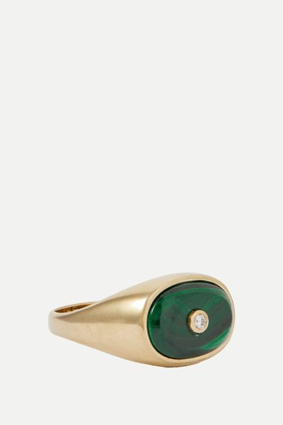 Orso 9-Karat Gold, Malachite And Diamond Signet Ring   from Pascale Monvoisin