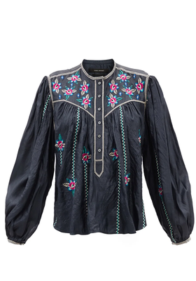 Caitlyn Floral-Embroidered Silk Blouse from Isabel Marant