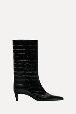 Mock Croc Embossed Ankle Boots from Massimo Dutti