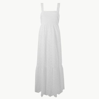Pure Cotton Embroidered Maxi Waisted Dress