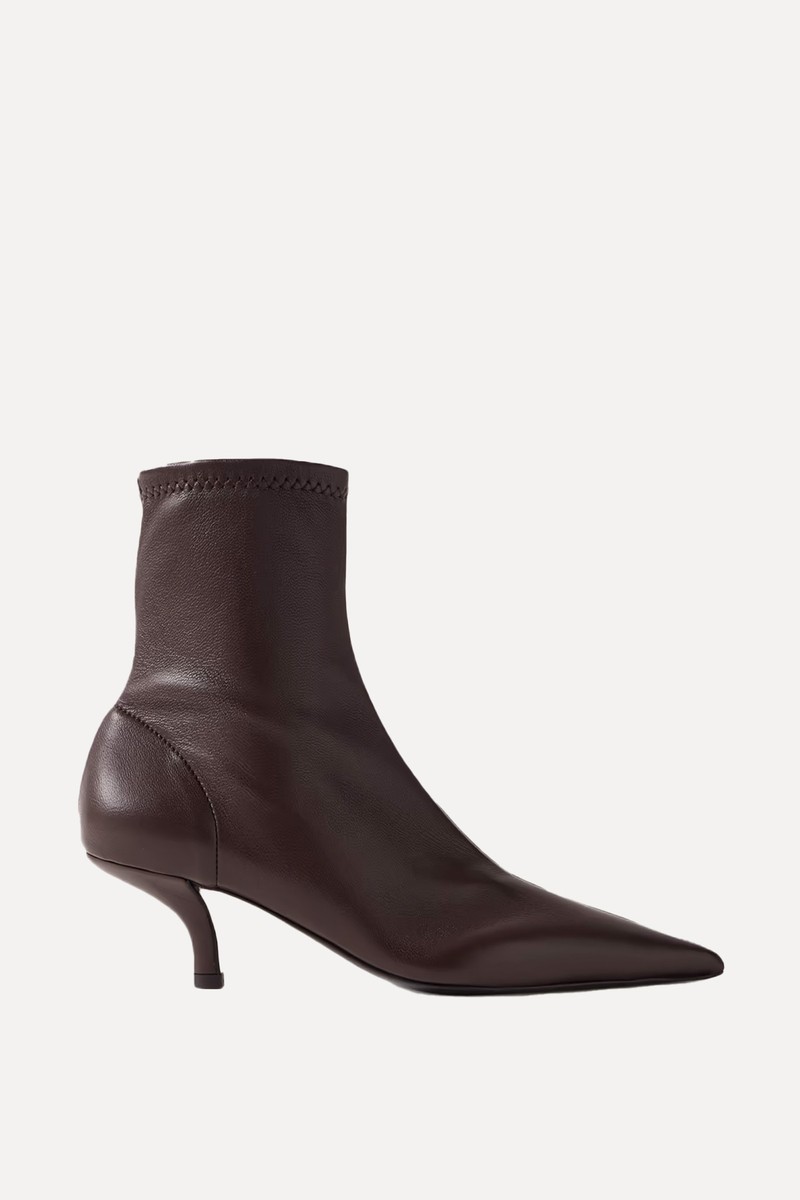 The Heeled Sock Leather Ankle Boots from Toteme