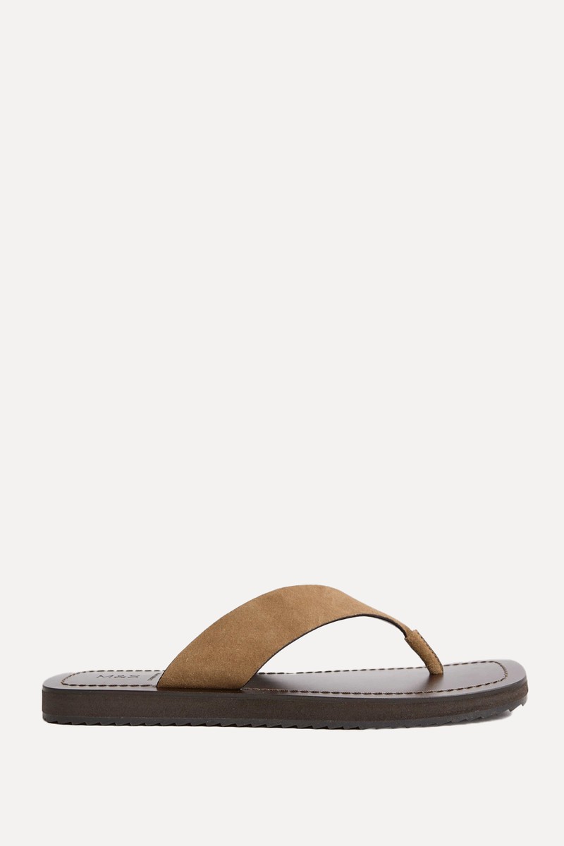Suede Flat Square Toe Sandals