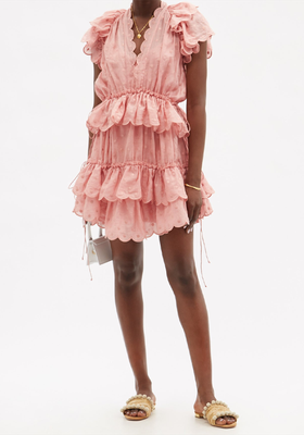 Mae Ruffled Dot-Embroidered Ramie-Voile Mini Dress from Zimmermann