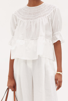 Sol Broderie-Anglaise Cotton-Poplin Top from Merlette