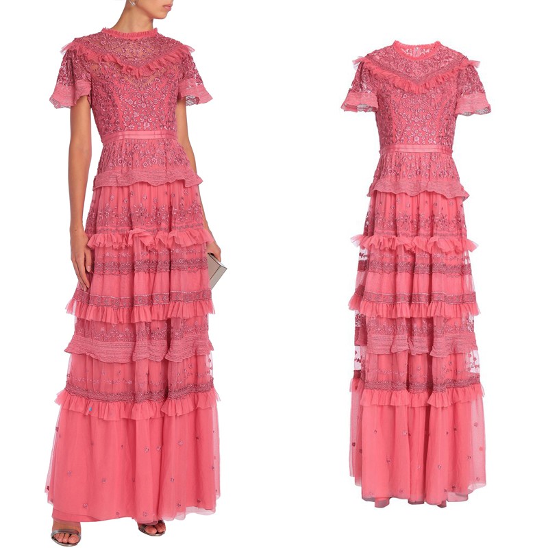 Ruffled Tiered Embroidered Tulle Gown from Needle & Thread